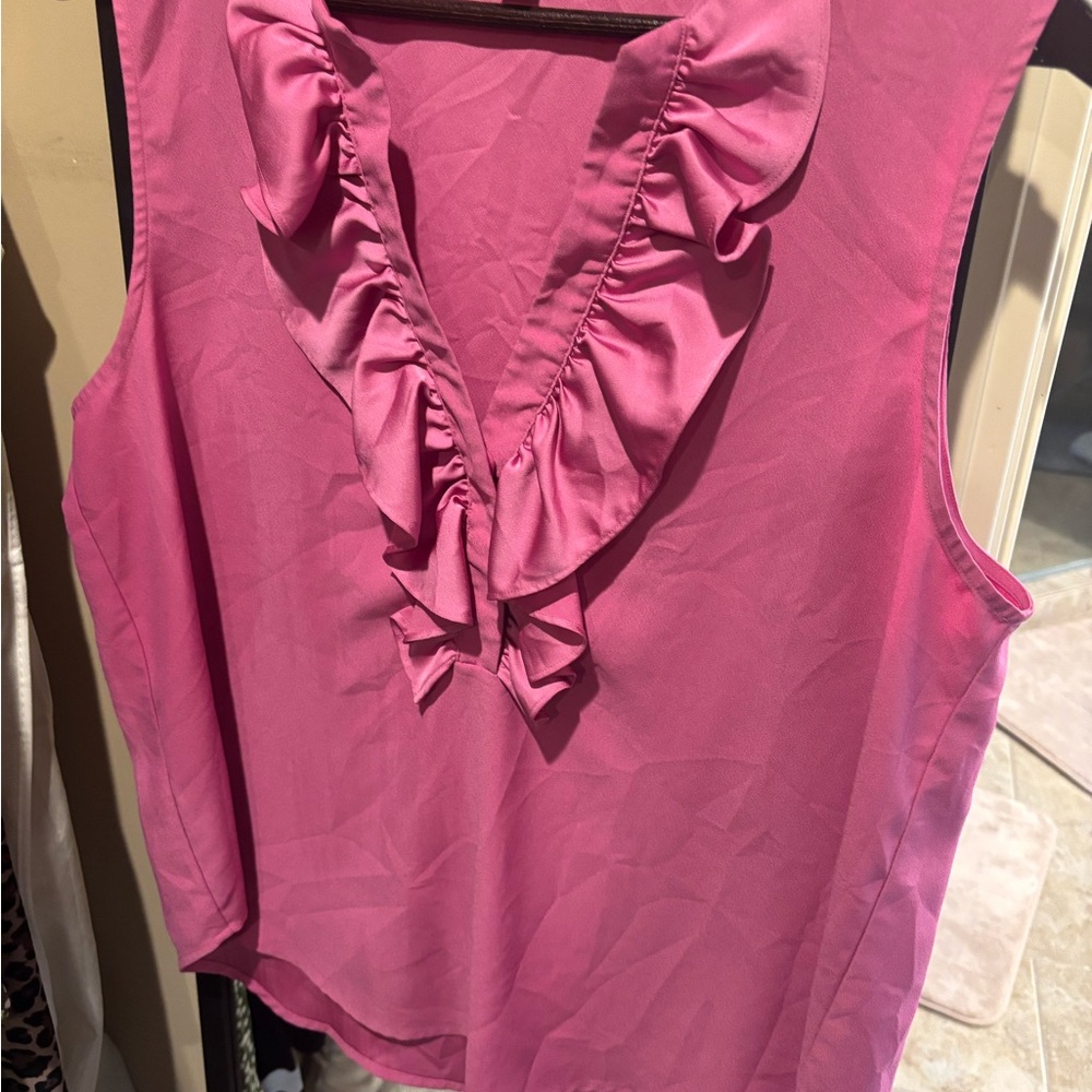 J. Crew Fuchsia Ruffle V-Neck Blouse